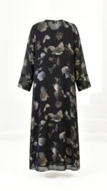 Black floral print abaya, back view
