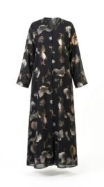 Black floral print open abaya, front view