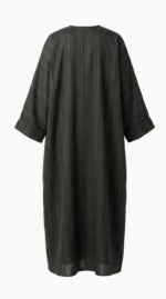 Black striped satin open abaya, back view