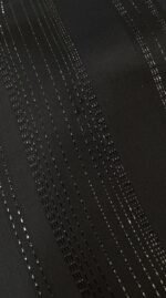 Close-up of the fine silver-thread stripes on black satin