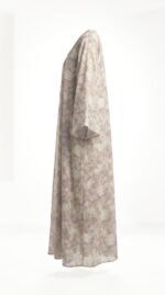 Lilac watercolour floral abaya, side view showing the wide sleeve