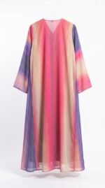 Pink and purple ombré chiffon abaya, back view