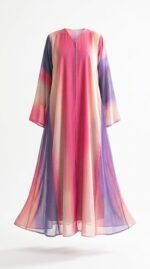 Pink and purple ombré chiffon abaya, front view